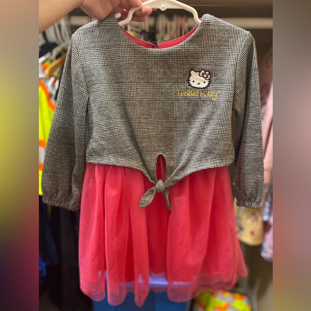 Hello Kitty Gray Plaid Top with Pink Tulle Skirt